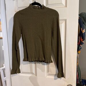 Nation LTD Olive Long Sleeve Ruffle Top